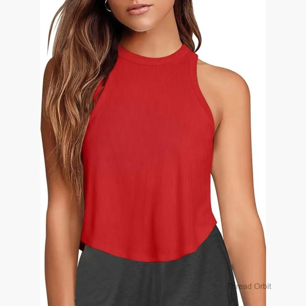 Sleeveless Crop Top Halter Neck Flowy Athletic Tank Workout Shirt